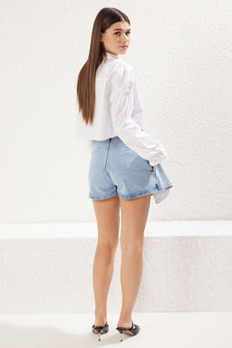 TRENDYOLMILLA Mavi Pileli Normal Bel Mini Denim Sort Etek TWOSS22SR00163 фото 5