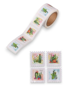 Цена за 2 шт. Наклейка бумага Марки. Кактусы, 3?3 см, 200 шт. в рулоне