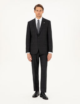 Antrasit Slim Fit Y_n Tak_m Elbise