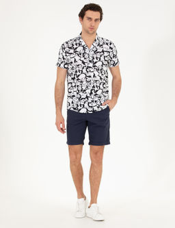 Черная рубашка узкого кроя из смесового льна с коротким рукавом - Cacharel фото 4