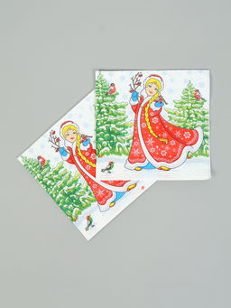 Цена за 6 шт. Салфетки новогодние бумажные Снегурочка, 1 слой, 24?24 см, 40 шт.