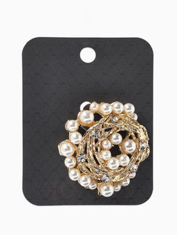 Брошь «Жемчуг», гнездо, цвет белый в золоте