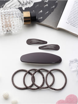 Цена за 6 шт. Набор для волос QF «Авиталь», 4 резинки 6.5 см, заколка - автомат 9 см, 2 заколки 4.5 см, коричневый