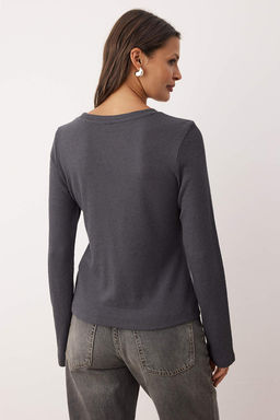 Wardrobe Essentials  Antrasit Triko Gorunumlu Orme Bluz | TWOAW26BZ00150 - Trendyolmilla фото 13