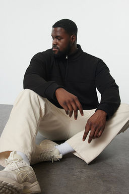 B_y_k Beden Siyah Oversize/Geni_ Kesim Fermuarl_ Sweatshirt TMNAW25AO00028 - Trendyolmilla фото 2