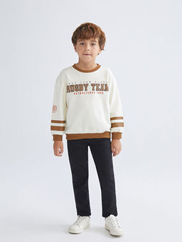 Bisiklet Yaka Bask?l? Erkek ?ocuk Sweatshirt
