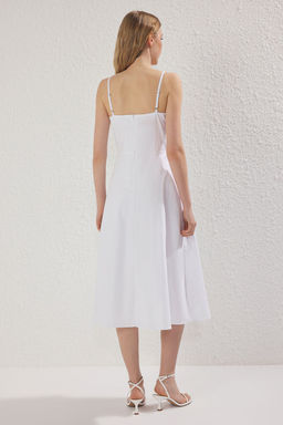 TRENDYOLMILLA Ekru A Kesim Nak?sl? Midi Astarl? Poplin Dokuma Elbise TWOSS25EL00218  фото 5