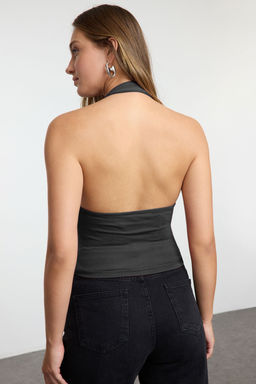 Trendyolmilla Siyah Boyundan Baglamal? Kemer Detayl? Fitted/Vucuda Oturan Orme Bluz TWOSS24BZ00580  фото 5