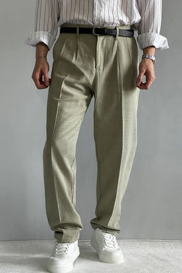 Ac?k Haki Keten Gorunumlu Erkek Pantolon TMNAW26PL00003