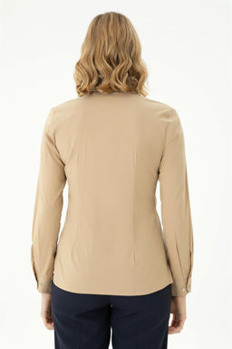Женская базовая рубашка песочного цвета с длинным рукавом - U.s. polo assn фото 5