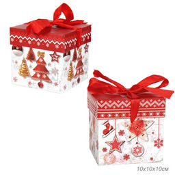Цена за 12 шт. Коробка подарочная 10х10х10 см складная / 119X /уп 12/1200/Новый год