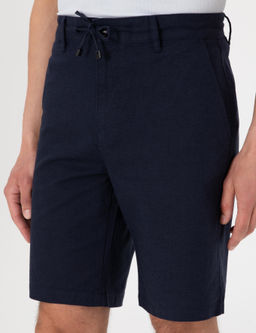 Lacivert Slim Fit Keten Kar___ml_ Beli Ba_c_kl_ Dokuma _ort