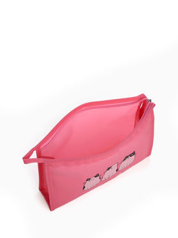 Косметичка треугольная на молнии, большая, с рисунком, розовая - Simaland фото 3