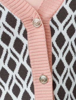 Кардиган с V-вырезом жаккардовой вязки с принтом ромб