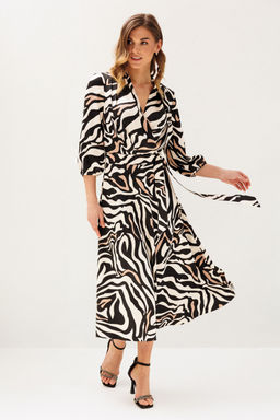 Платье Lars Style 1212 молочный,бежево-черный принт