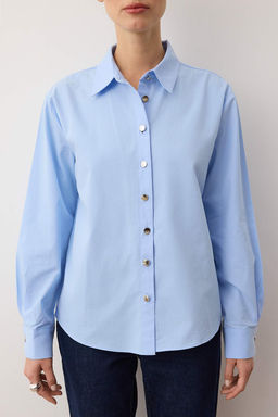 Mavi Gumus Dugme Detayl? Pamuklu Poplin Gomlek TWOAW26GO00114 - Trendyolmilla фото 3