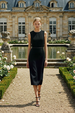 Siyah A Kesim Midi Dokuma Krep Elbise TWOSS25EL00013