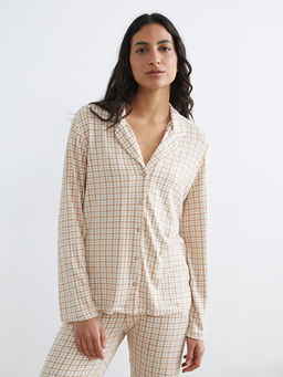 G?mlek Yaka Ekose Kad?n Pijama Tak?m?