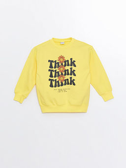 Bisiklet Yaka Bask?l? Uzun Kollu K?z ?ocuk Sweatshirt