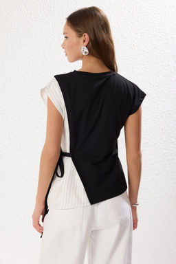 Siyah*001 Pilise ve Baglama Detayl? Relaxed/Rahat Kal?p Orme Bluz TWOSS25BZ00094