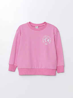 Bisiklet Yaka Bask?l? Uzun Kollu K?z ?ocuk Sweatshirt