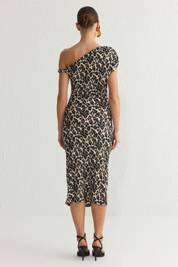 Cok Renkli Leopar Bask?l? Midi Abiye Gece Mezuniyet Elbisesi TPRSS25EL00117