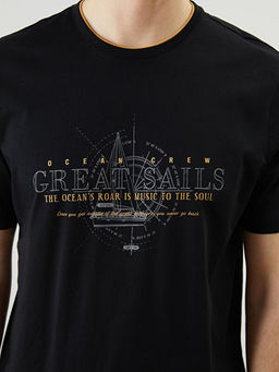 Bisiklet Yaka K?sa Kollu Bask?l? Penye Erkek Ti??rt