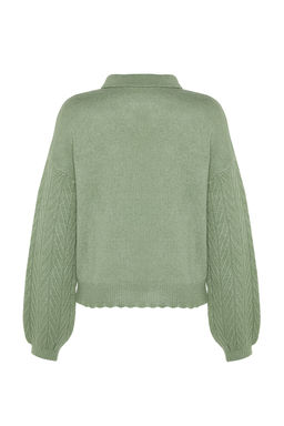 Turuncu Genis Kal?p Yumusak Dokulu Sac Orgulu Triko Kazak TWOAW22KZ1620 - Trendyolmilla фото 15