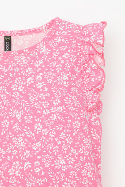 Crockid _ КР 301627-1/неоновый розовый,цветочки к555 фуфайка (футболка) для дев  фото 2