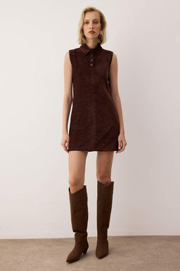 EXCLUSIVE Ozel Koleksiyon Kahverengi Duz K?sa / Mini Dokuma Elbise TWOAW26EL00293 - Trendyolmilla фото 2