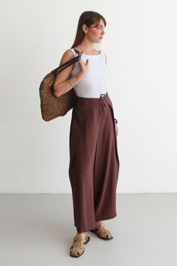 Kahverengi Dokuma Genis Paca Kapama Detayl? Pantolon TWOSS26PL00080