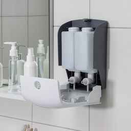 Диспенсер для жидкого мыла, механический, двойной по 500 мл, пластик, белый