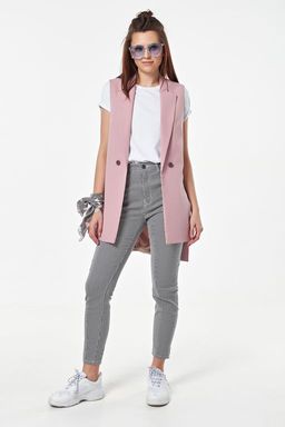 Жилет удлиненный прямой с разрезами по бокам из костюмной ткани пыльно-розовый