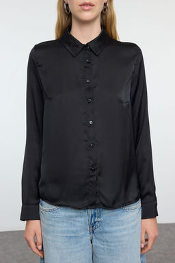 TRENDYOLMILLA Siyah Saten Kumas Regular Normal Kal?p Dokuma Gomlek TWOAW25GO00100  фото 7