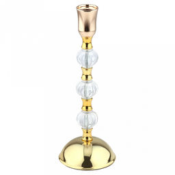 Подсвечник металлический "Магия" h25,3см, чаша д3,3см, h3,8см, пластмассовая/стеклянная ножка, нескользящее основание д9см, золотой, в коробке (Китай)