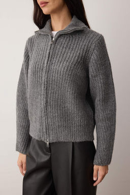 Wardrobe Essentials Antrasit Fermuarl? Yumusak Dokulu Genis Kal?p Triko H?rka|TWOAW26HI00049