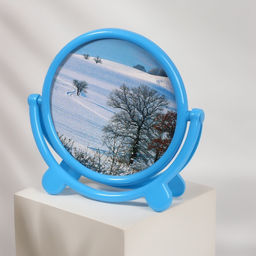 Зеркало настольное, круглое, с рамкой для фото, d=18.5 см, (d=13.5 см), голубое