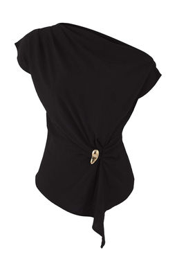 Siyah Kay?k Yaka Fitted Toka Detayl? Dokuma Bluz TWOAW26BZ00058