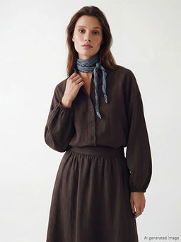 Dokulu Oversize M?slin Kad?n G?mlek Tunik