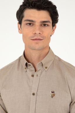 Мужская базовая рубашка цвета хаки с длинным рукавом - U.s. polo assn фото 2