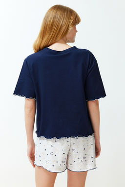 Trendyolmilla Gri Melanj Galaksi Desenli Baby Overlok Detayl? Sortlu Orme Pijama Tak?m? THMSS24PT00203 фото 11