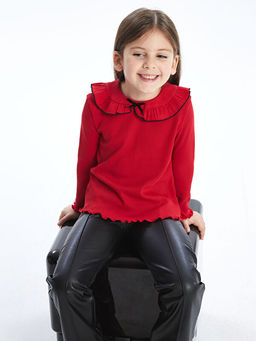 Bisiklet Yaka Dokulu K?z ?ocuk Ti??rt