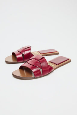 CROSS-STRAP FLAT LEATHER SANDALS - Zara фото 22
