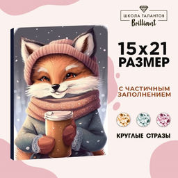 Алмазная мозаика на новый год с частичным заполнением на холсте «Лисичка», 15×21 см, набор для творчества