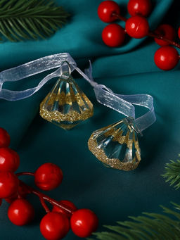 Цена за 2 шт. Ёлочные игрушки 2 шт. Зимнее волшебство. Льдинка капельки блеск, 33 см, прозрачно-золотой  фото 7