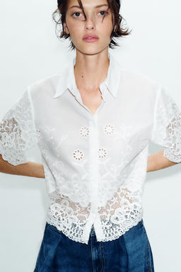 CAMISA BORDADOS PERFORADOS / Blanco - Zara фото 3