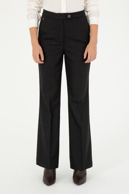 Kad_n Antrasit _izgili Slim Flare Fit Kanvas Pantolon