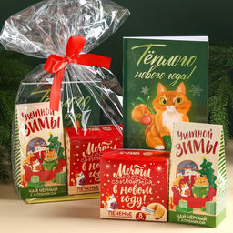 Подарочный набор новогодний «Тёплого нового года», чай 50 г, печенье с предсказанием, ежедневник