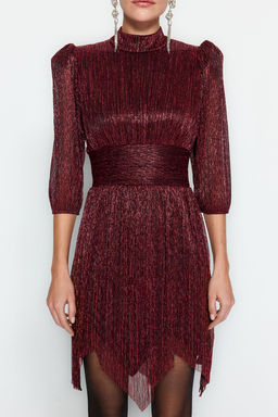 TRENDYOLMILLA Koyu Lacivert Par?lt?l? Orme K?sa S?k Abiye Elbise TPRAW23EL00304  фото 12