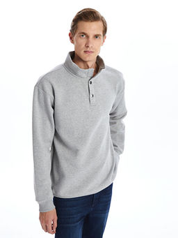 Dik Yaka Uzun Kollu Erkek Kal?n Sweatshirt